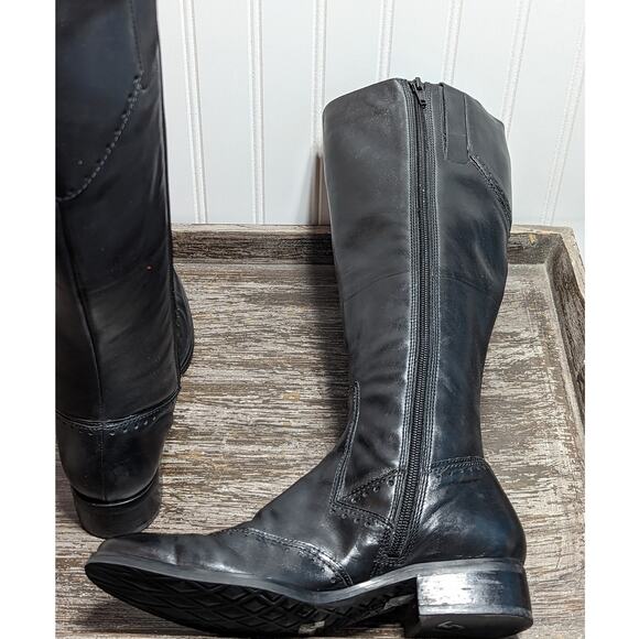 Ecco Women's Black Leather Tall Riding Boot Wingtip Detail Side Zipper Size 37 - Picture 7 of 9